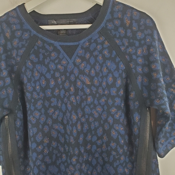 Marc by Marc Jacobs Sasha Sweater Womens XS Black Blue Leopard Gold Metallic - Picture 5 of 12